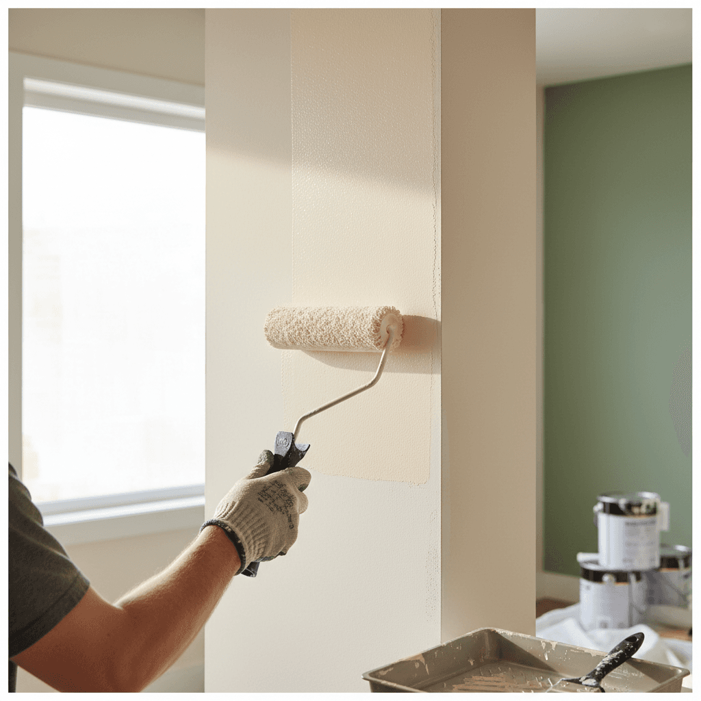 Painter with roller ready for work