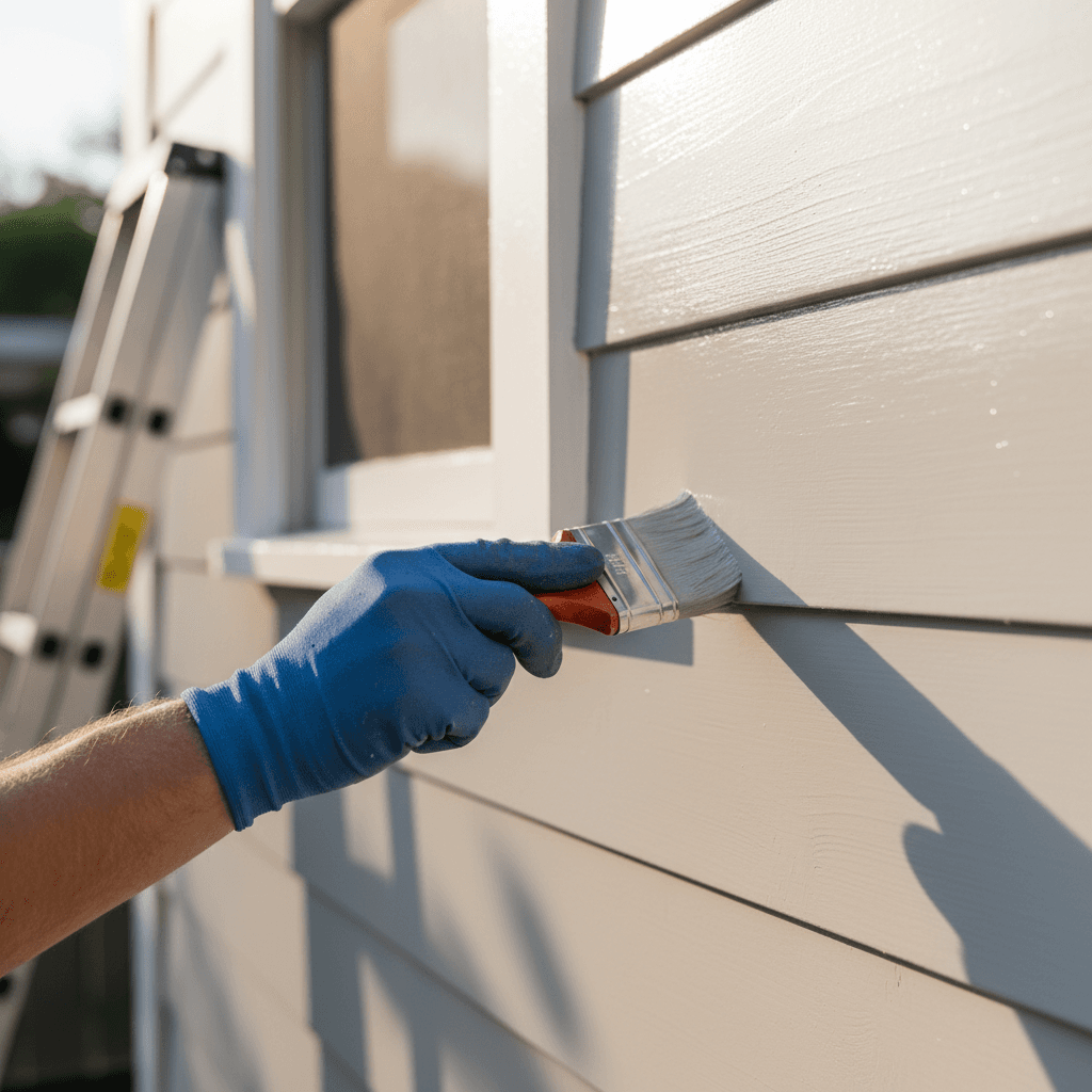 Exterior weatherboard repaint in progress, Bray Park