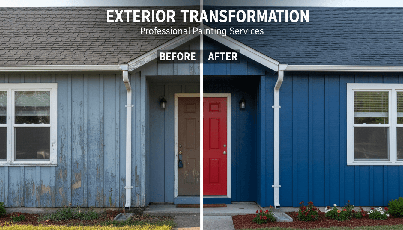 Before and after exterior repaint, full house transformation
